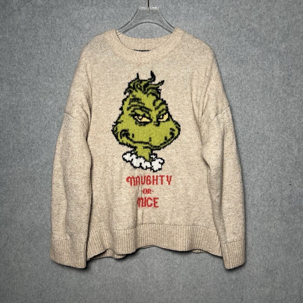 American Eagle Grinch Sweater Women L Naughty or Nice Christmas Holiday Knit